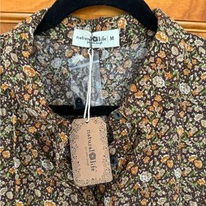 Natural life brown and gold floral print maxi dress NWT